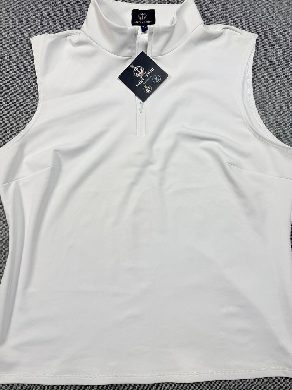 NWT Sailor Sailor Tennis Shirt Sleeveless Zip Polo Golf Top White XL Women